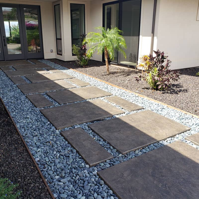 Concrete walkway walkways stone designs sidewalk stamped decorative design options construction sidewalks qc ideas products cobble cement landscape residential pattern
